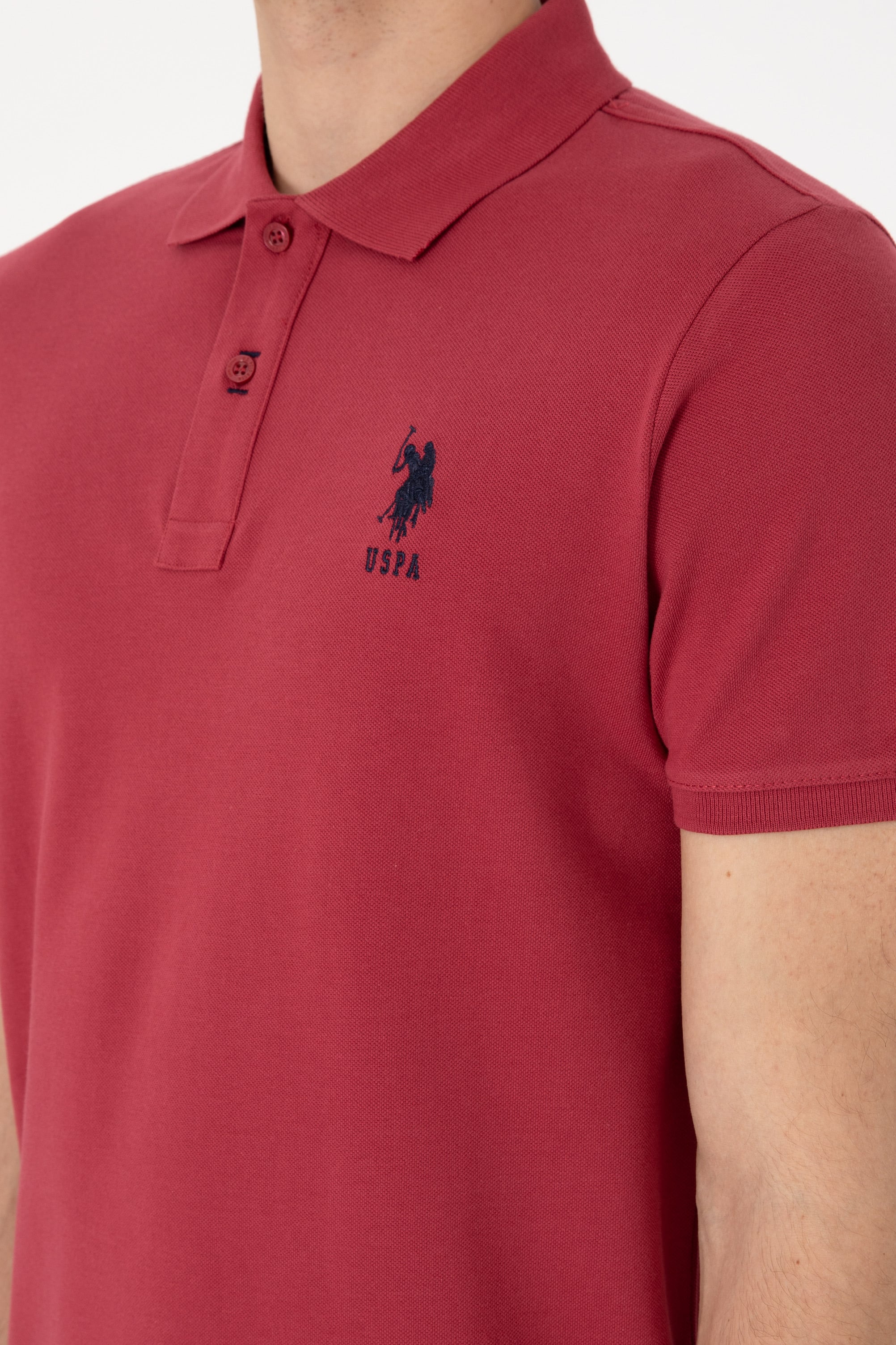 Erkek Slim Fit Polo Yaka Vişne Basic Tişört - Image 7