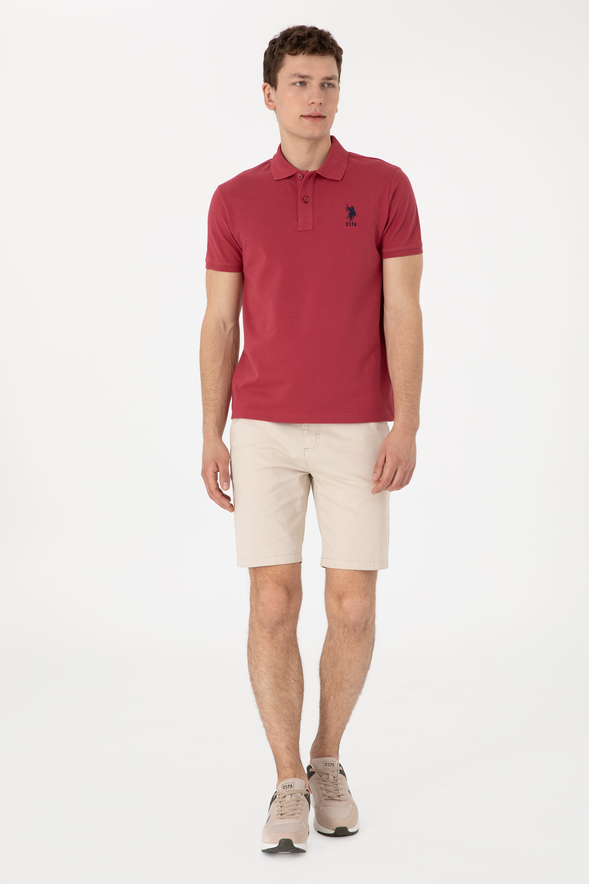 Erkek Slim Fit Polo Yaka Vişne Basic Tişört - Image 4