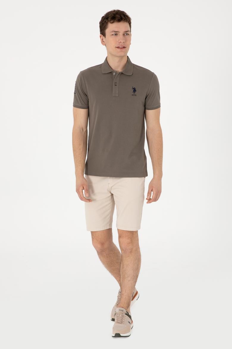 Erkek Slim Fit Polo Yaka Vizon Basic Tişört - 50305929196