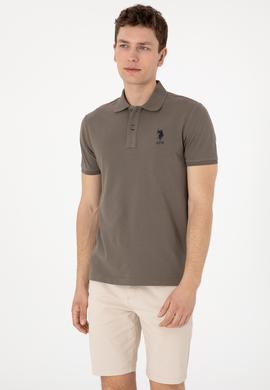 Erkek Slim Fit Polo Yaka Vizon Basic Tişört - 50305929196