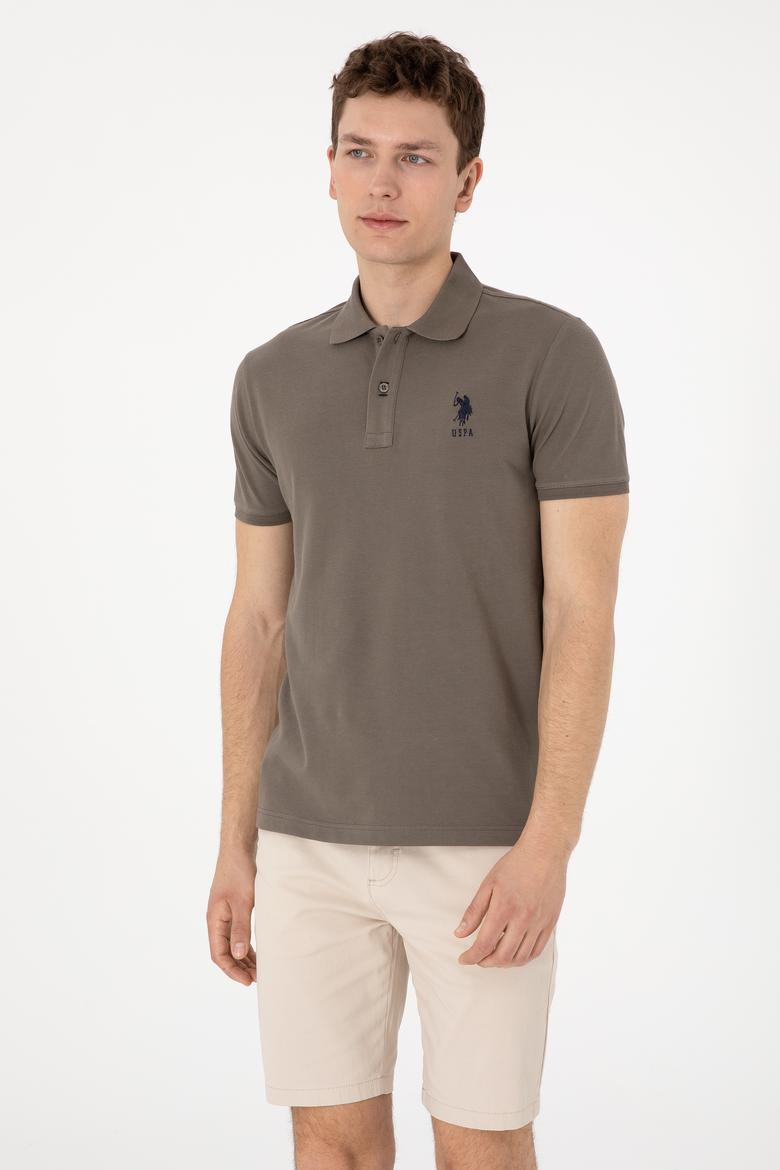 Erkek Slim Fit Polo Yaka Vizon Basic Tişört - 50305929196
