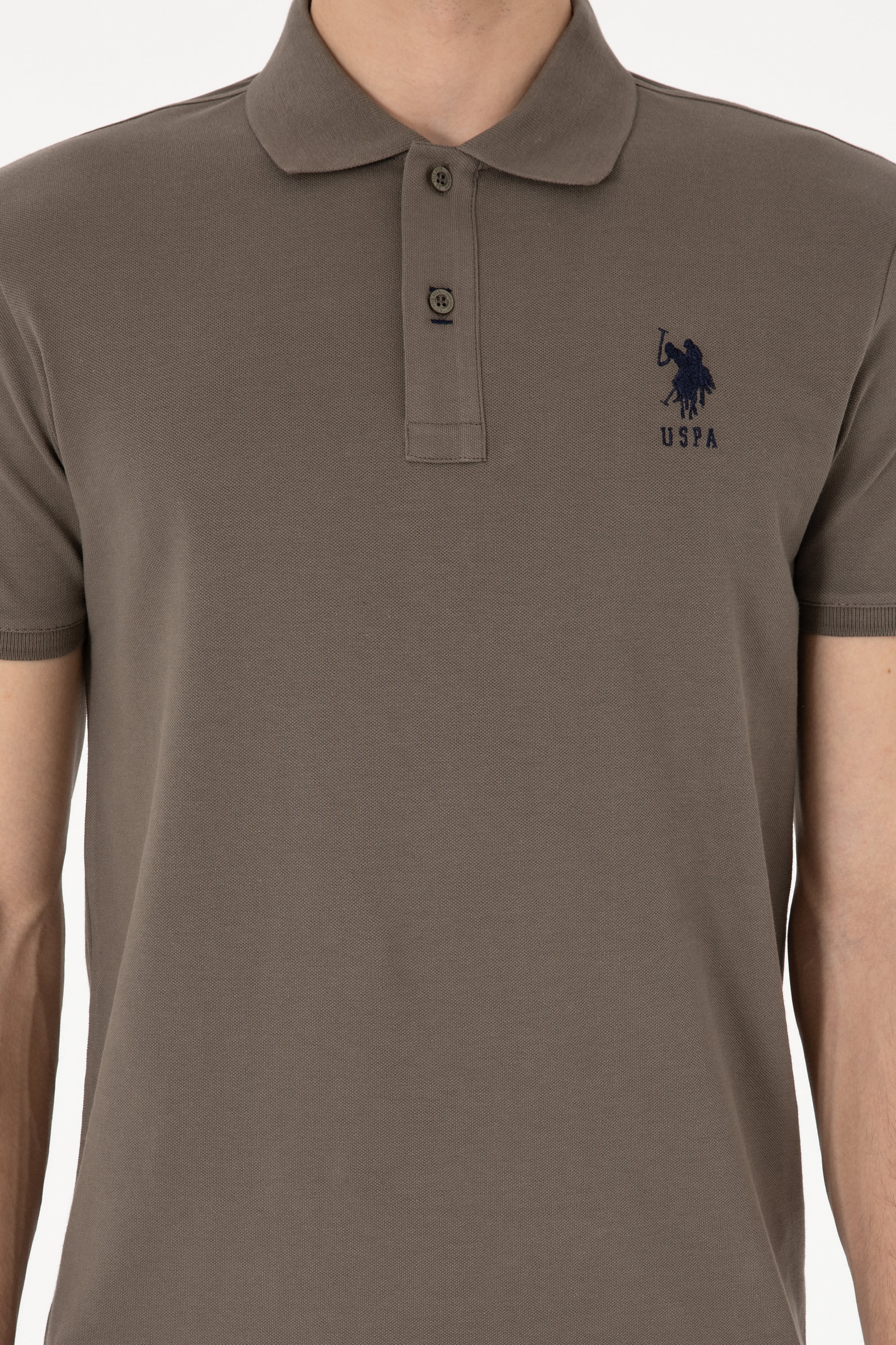 Erkek Slim Fit Polo Yaka Vizon Basic Tişört