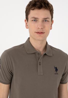 Erkek Slim Fit Polo Yaka Vizon Basic Tişört - 50305929196