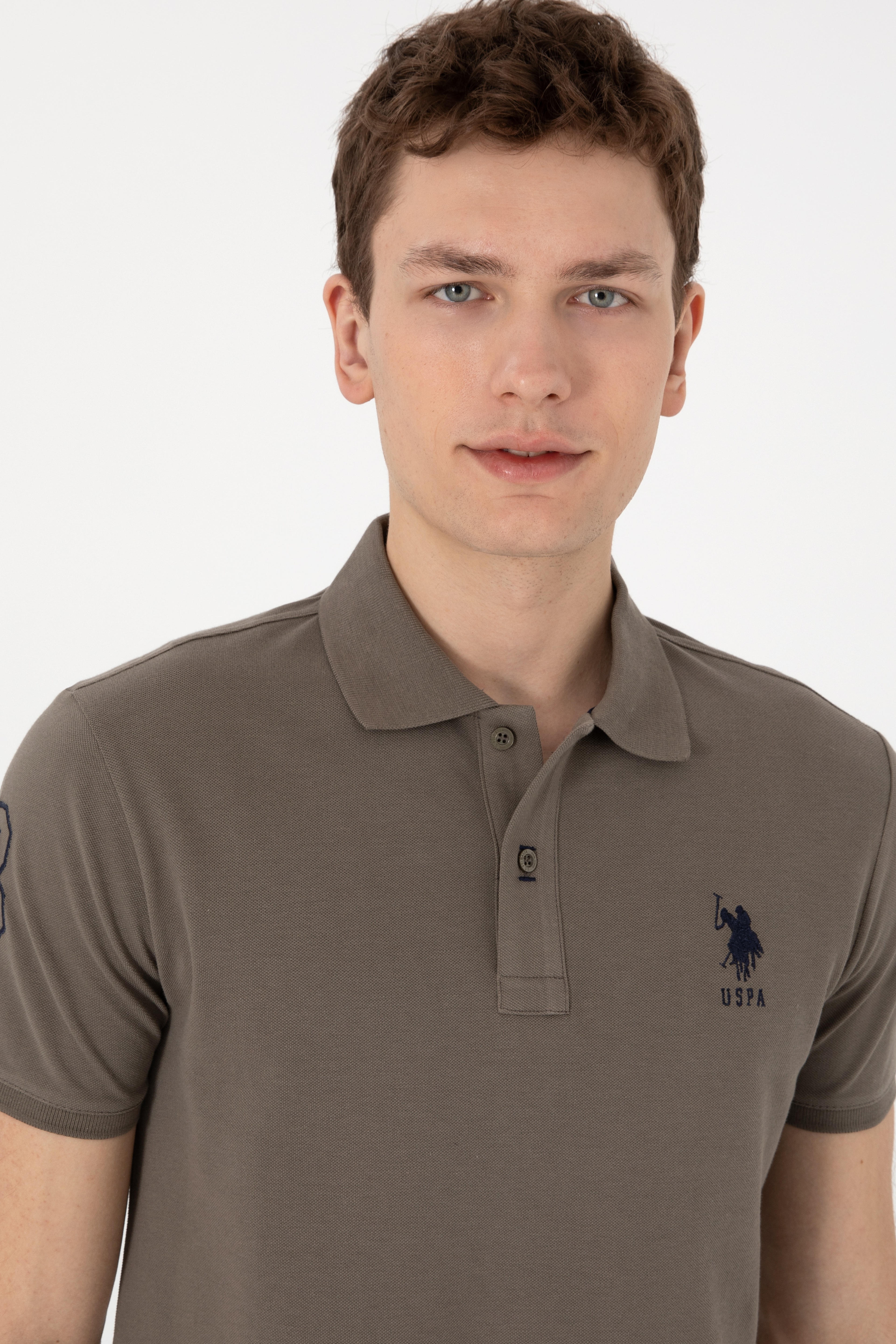 Erkek Slim Fit Polo Yaka Vizon Basic Tişört