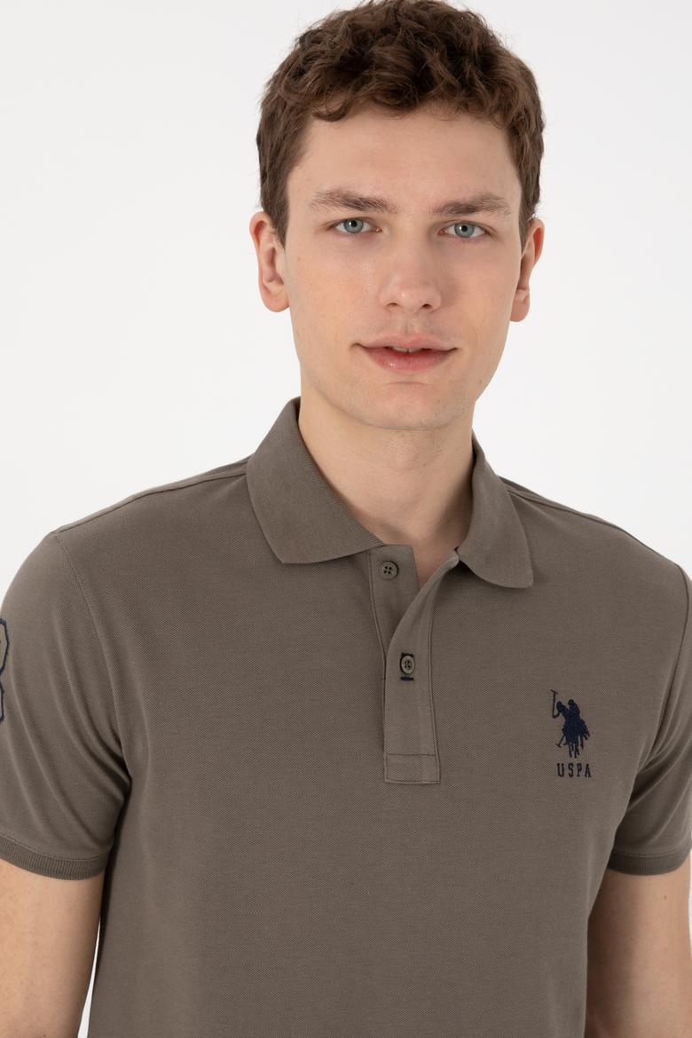 Erkek Slim Fit Polo Yaka Vizon Basic Tişört - 50305929196