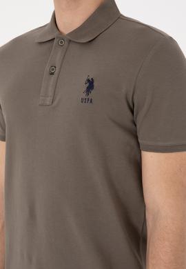 Erkek Slim Fit Polo Yaka Vizon Basic Tişört - 50305929196