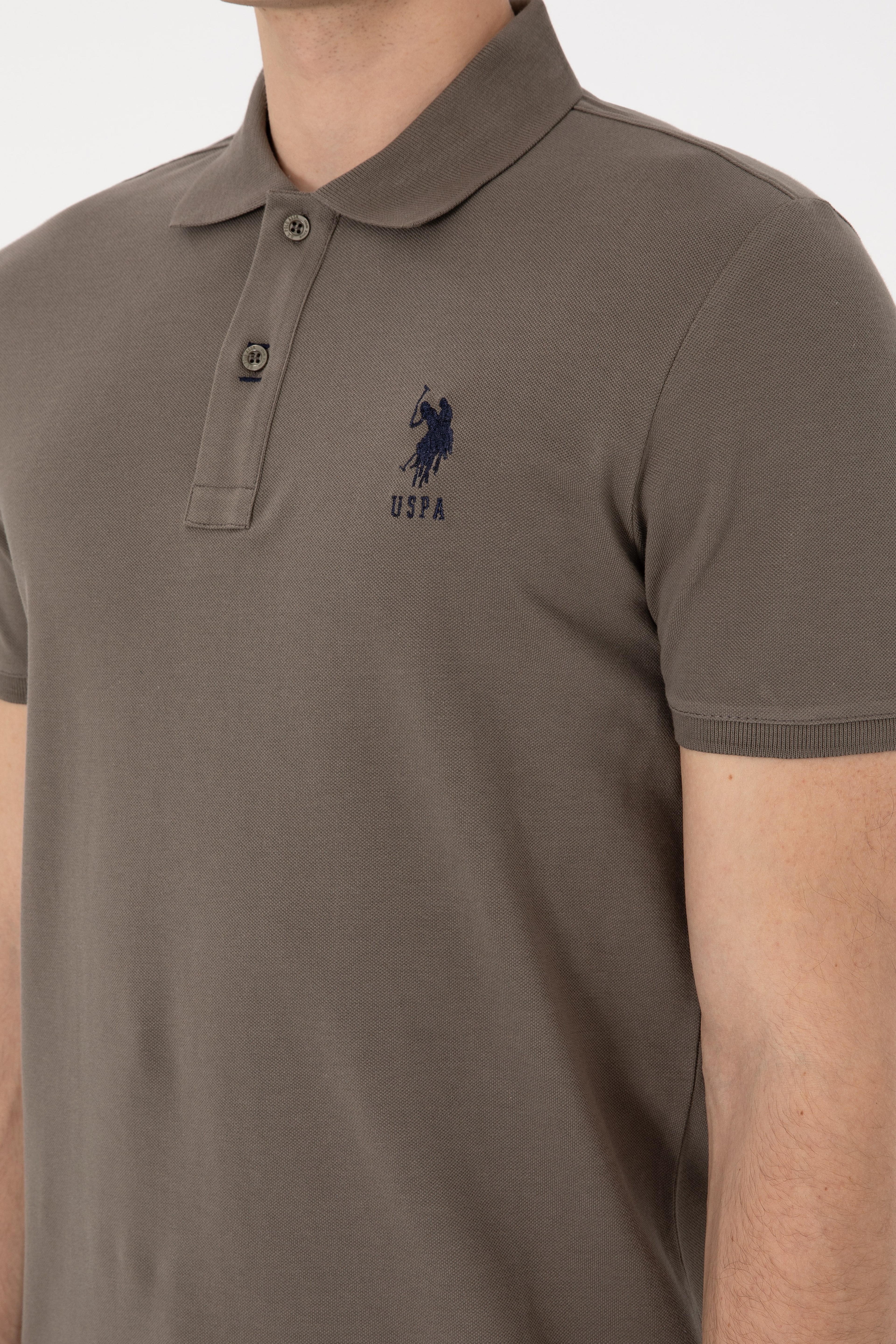 Erkek Slim Fit Polo Yaka Vizon Basic Tişört