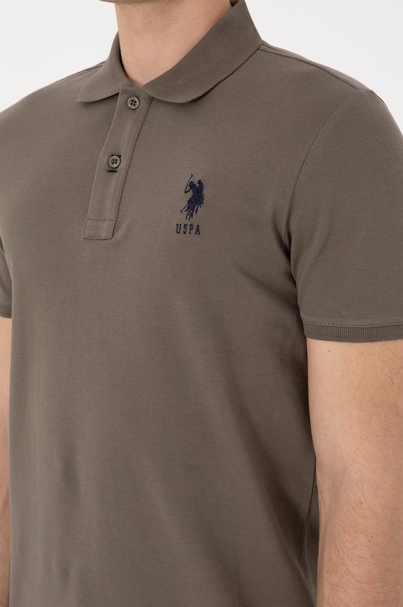 Erkek Slim Fit Polo Yaka Vizon Basic Tişört