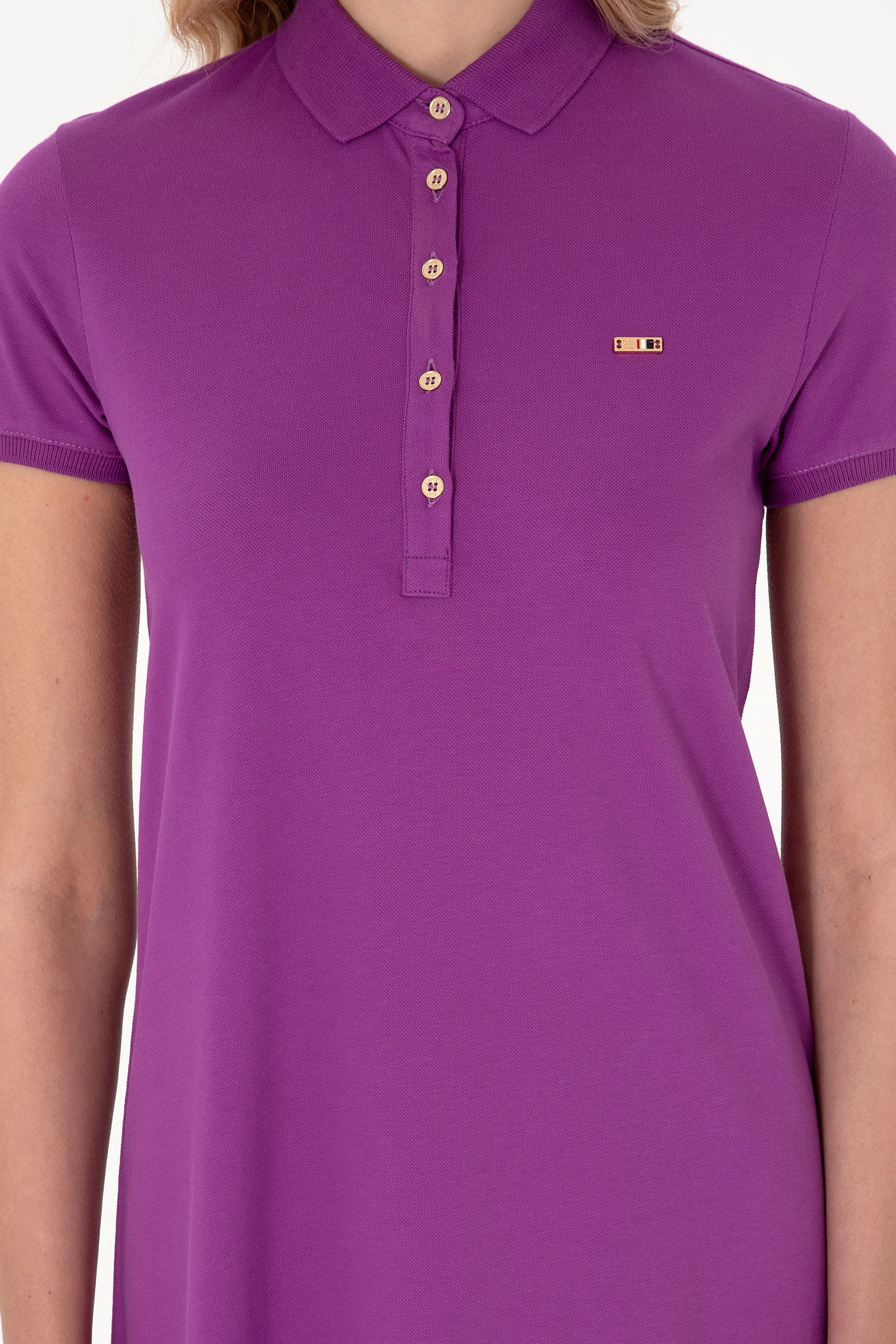 Kadın Menekşe Polo Yaka Mini Boy Örme Elbise - Image 6