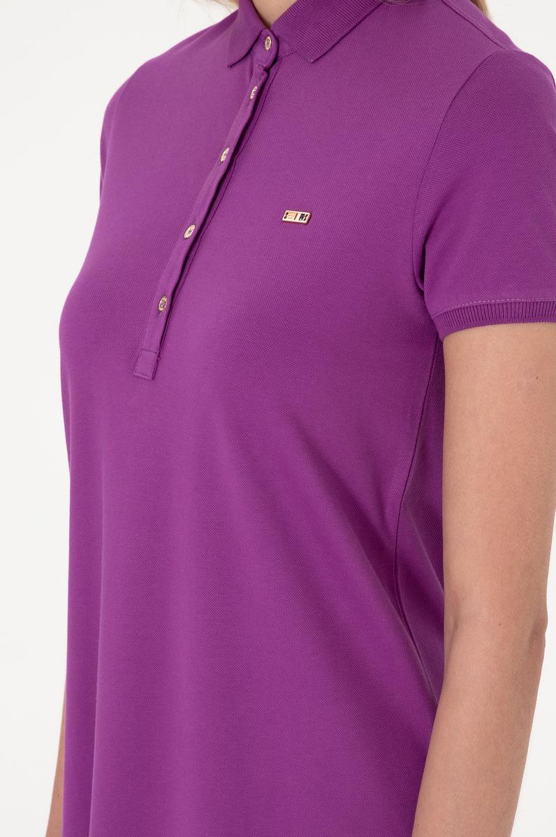 Kadın Menekşe Polo Yaka Mini Boy Örme Elbise