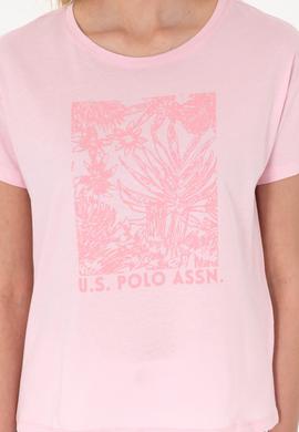 Kadın Açık Pembe Desenli Bisiklet Yaka Tişört - 50305843029