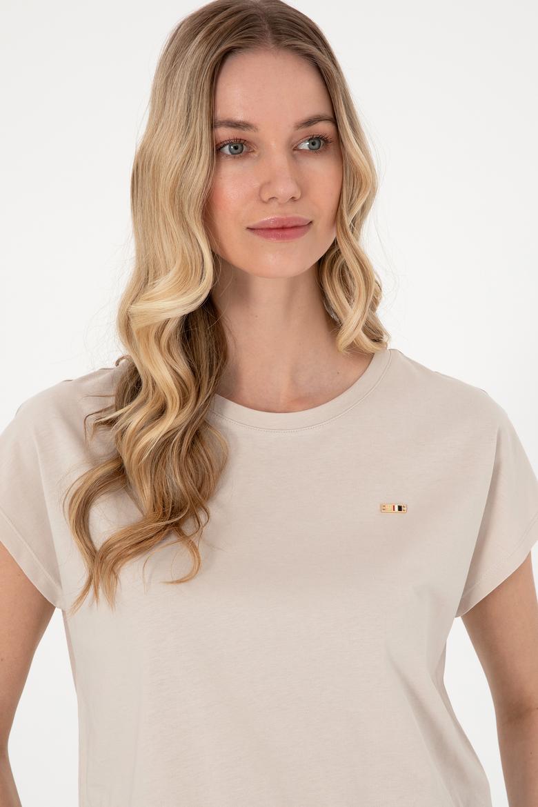 Kadın Taş Bisiklet Yaka Tişört - 50305720001