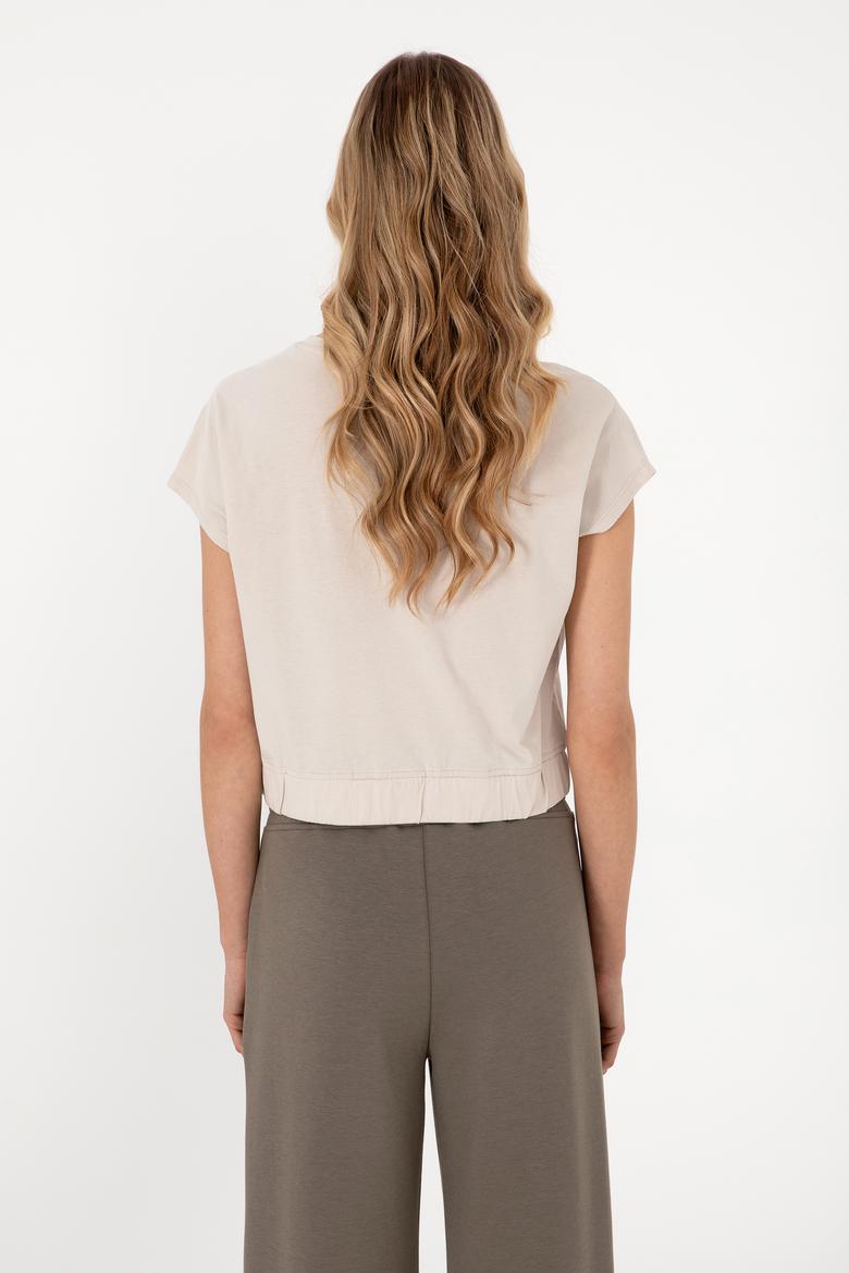 Kadın Taş Bisiklet Yaka Tişört - 50305720001