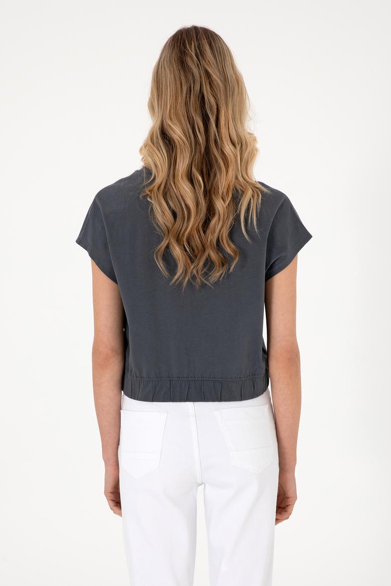 Kadın Antrasit Bisiklet Yaka Tişört - 50305720027