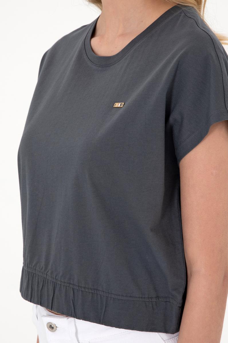 Kadın Antrasit Bisiklet Yaka Tişört