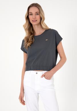 Kadın Antrasit Bisiklet Yaka Tişört - 50305720027