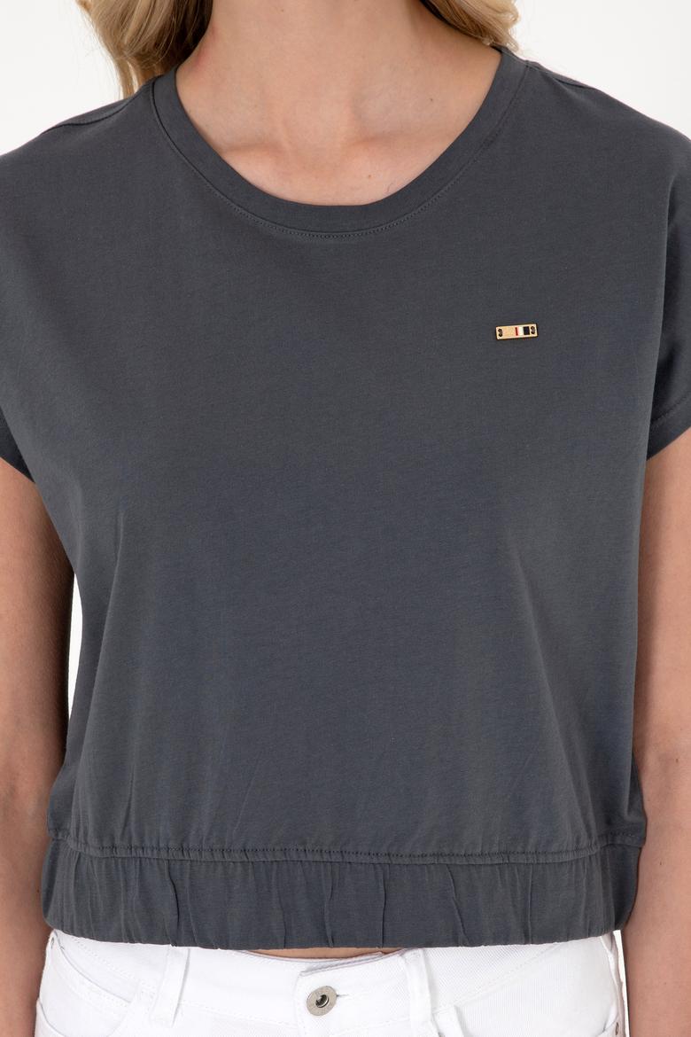 Kadın Antrasit Bisiklet Yaka Tişört - 50305720027