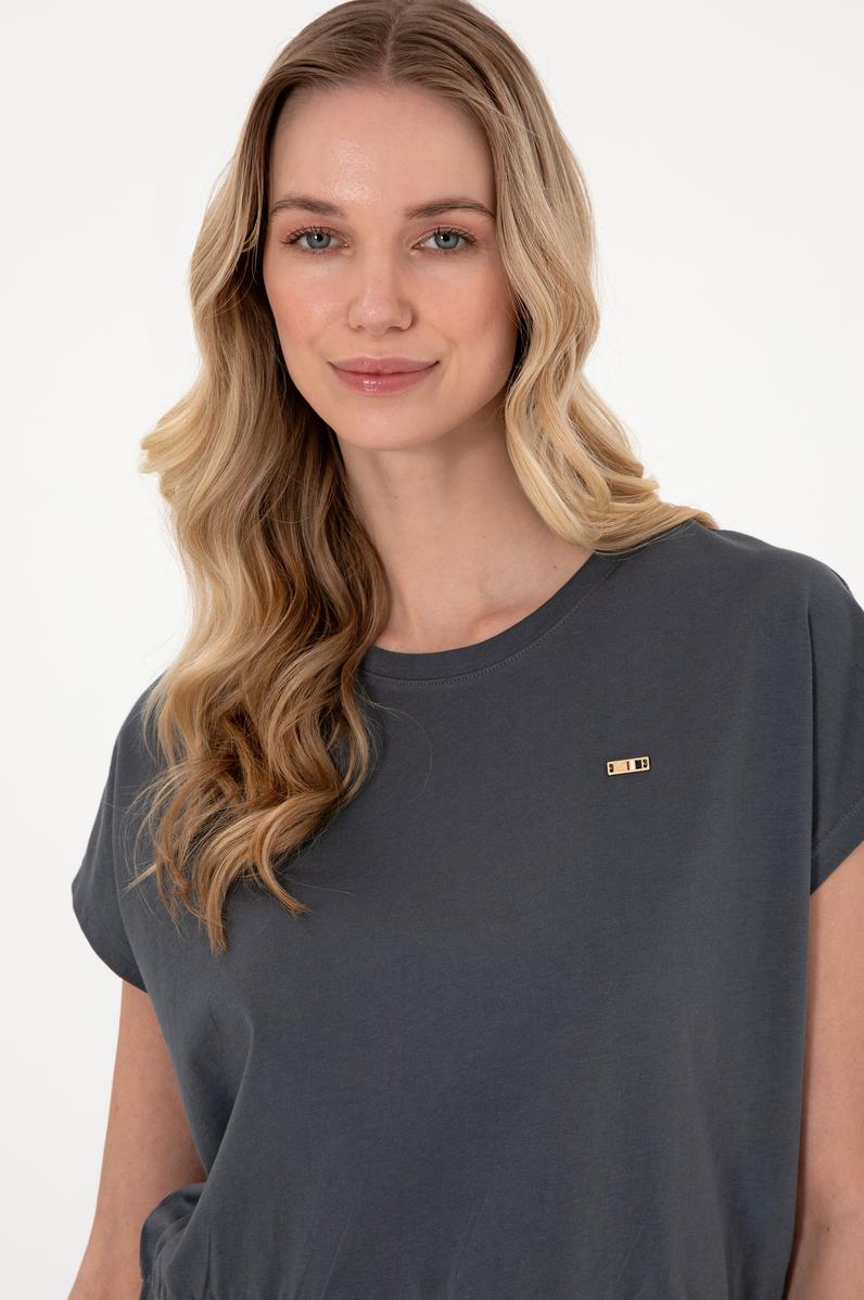 Kadın Antrasit Bisiklet Yaka Tişört