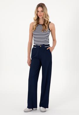 Kadın Lacivert Çizgili Kolsuz Bisiklet Yaka Tişört - 50305900005