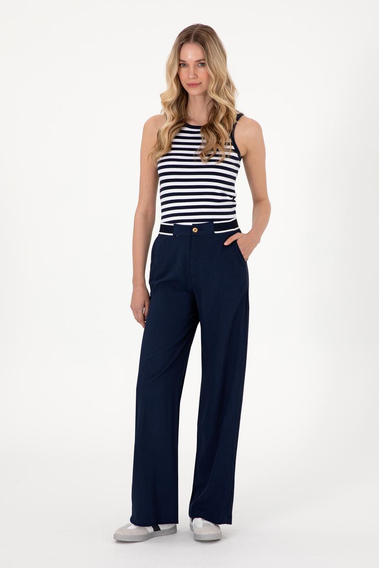 Kadın Lacivert Çizgili Kolsuz Bisiklet Yaka Tişört - 50305900005