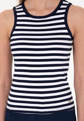 Kadın Lacivert Çizgili Kolsuz Bisiklet Yaka Tişört - 50305900005