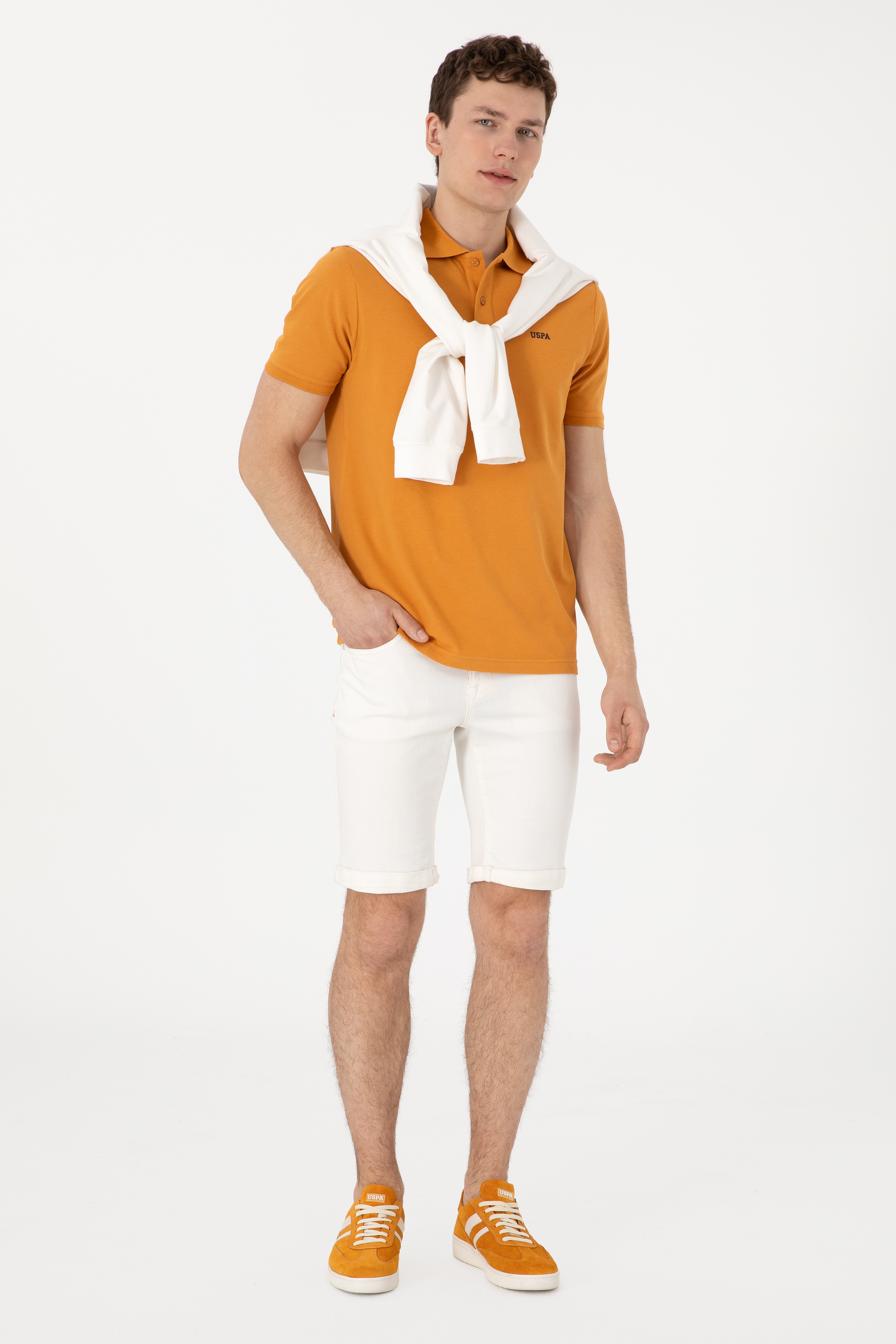 Erkek Regular Fit Polo Yaka Hardal Basic Tişört - Image 4