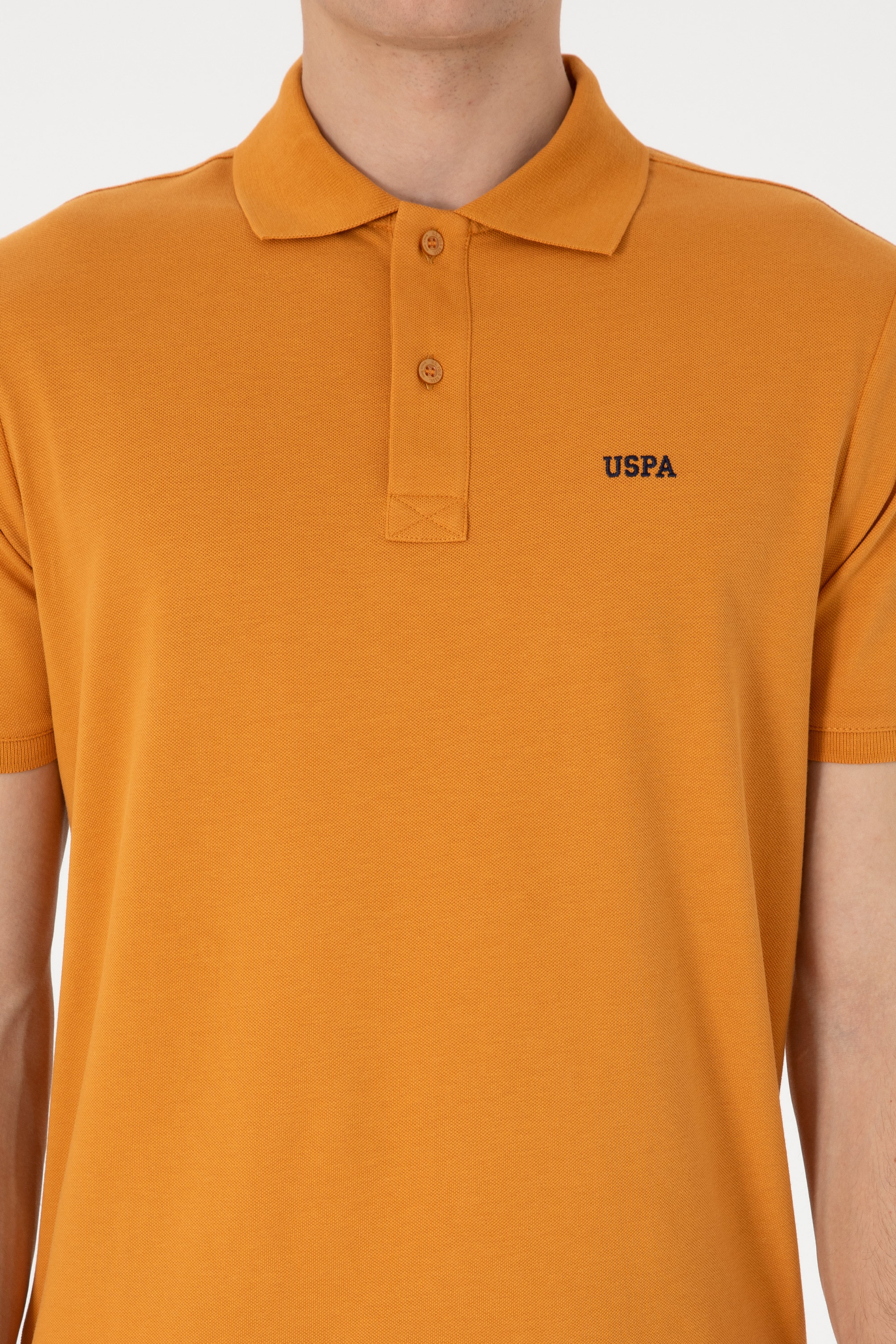 Erkek Regular Fit Polo Yaka Hardal Basic Tişört - Image 6