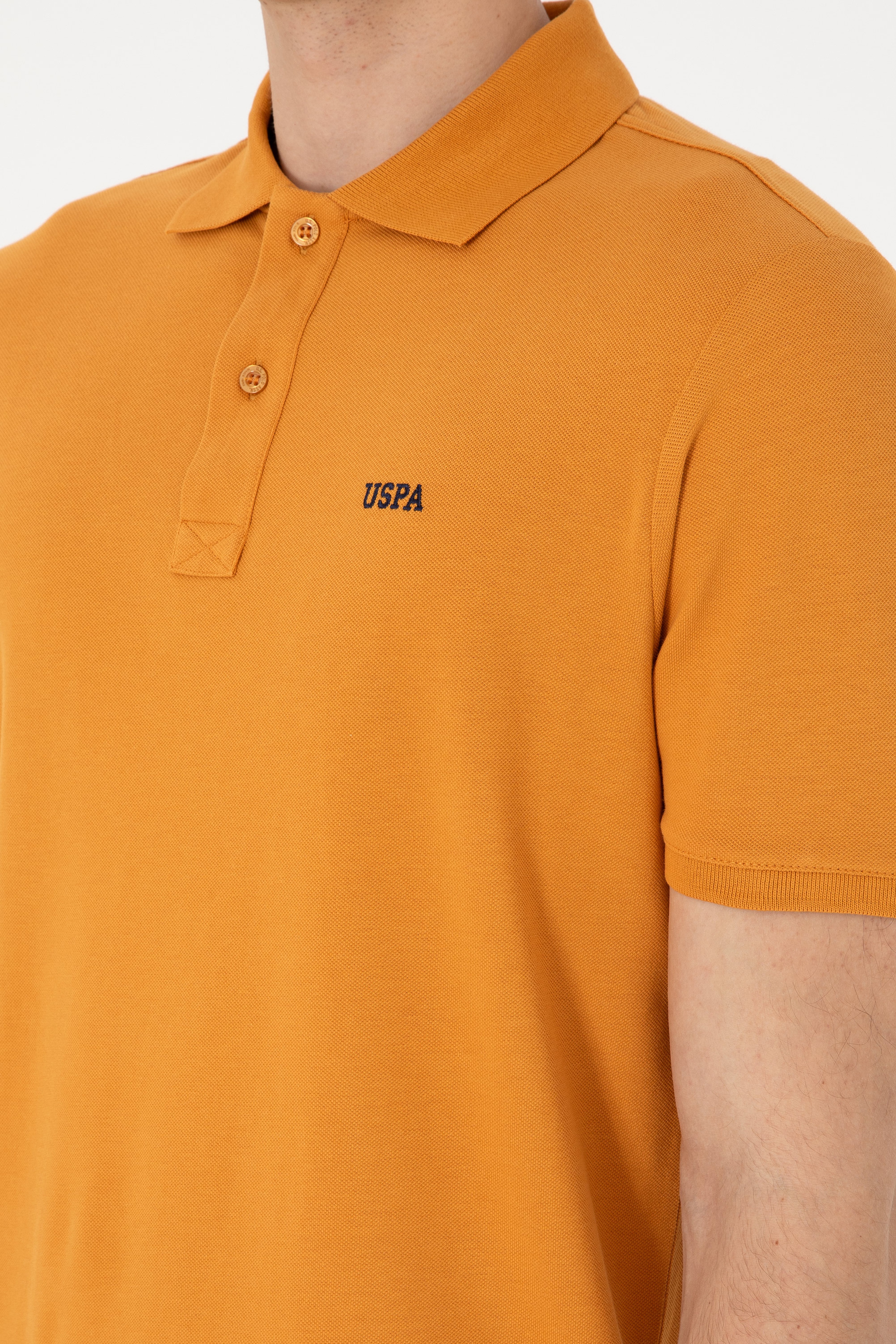 Erkek Regular Fit Polo Yaka Hardal Basic Tişört - Image 7