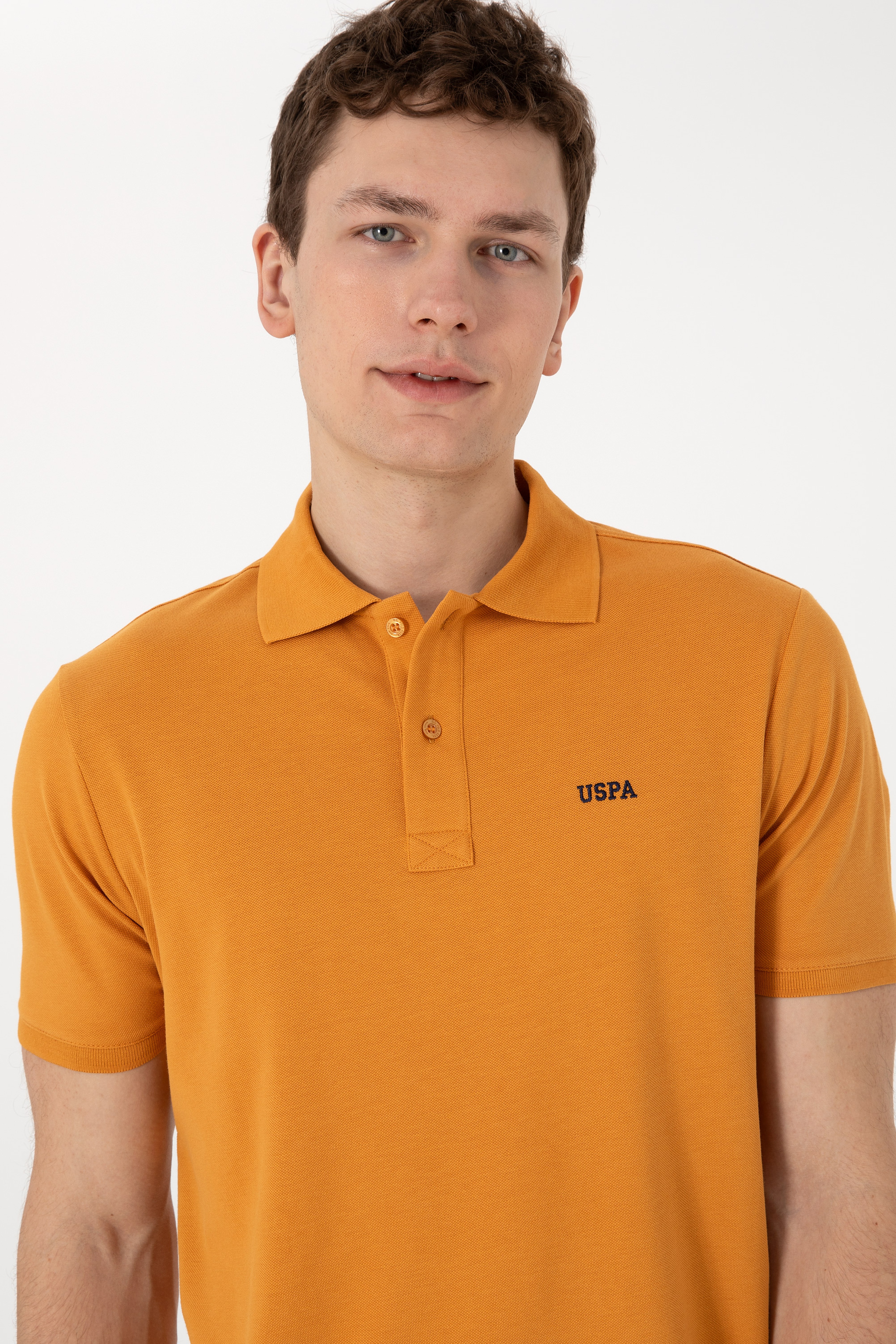Erkek Regular Fit Polo Yaka Hardal Basic Tişört