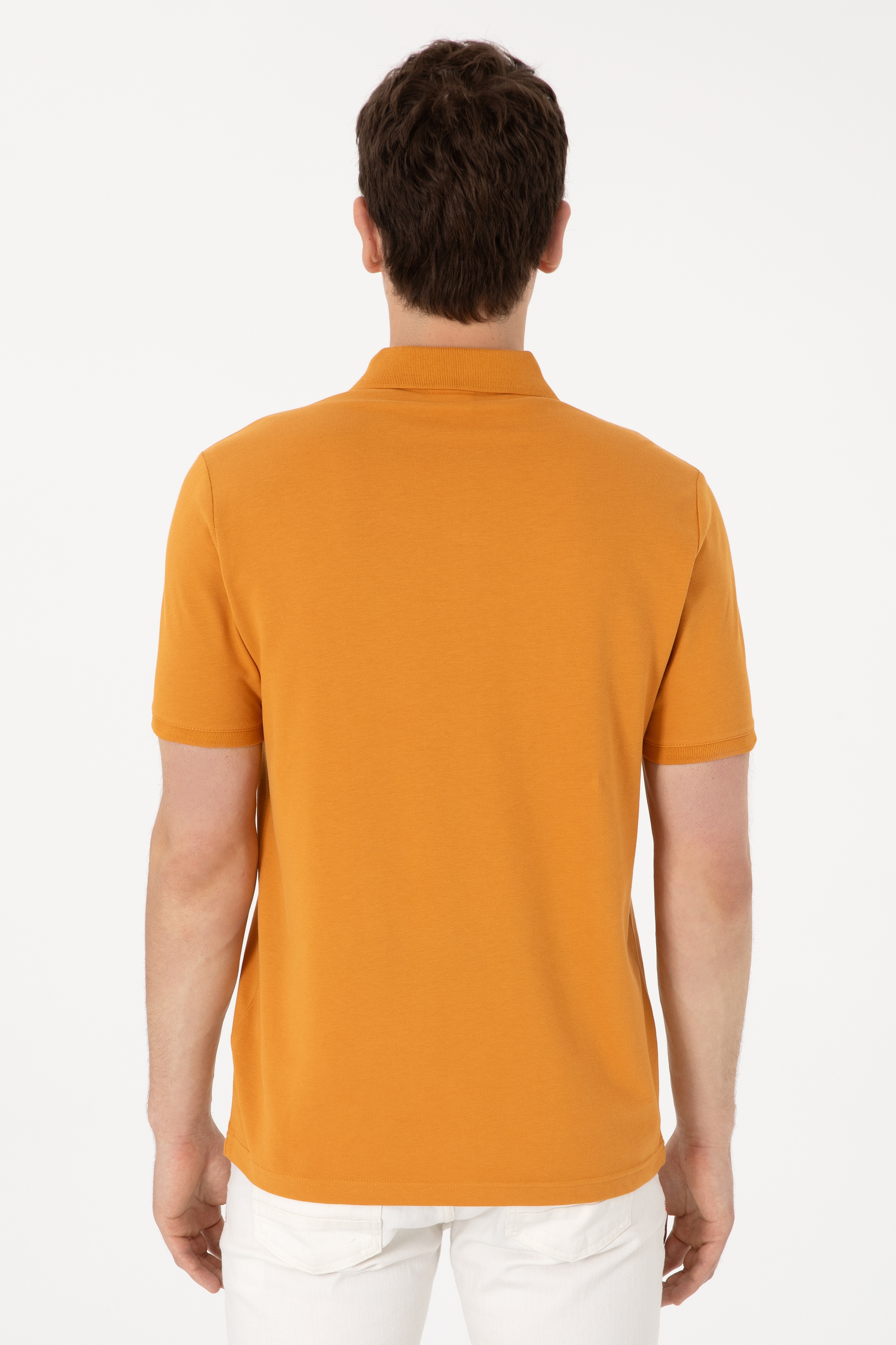 Erkek Regular Fit Polo Yaka Hardal Basic Tişört