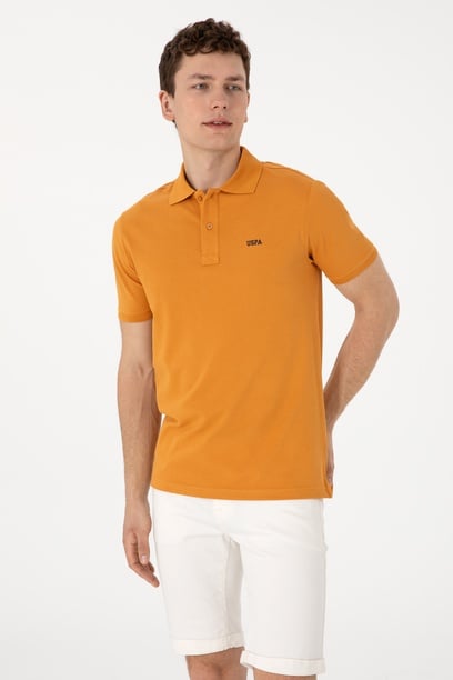Erkek Regular Fit Polo Yaka Hardal Basic Tişört