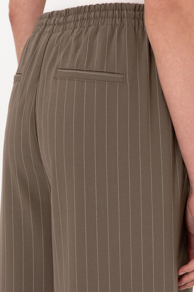 Kadın Vizon Çizgili Loose Relax Fit Kanvas Pantolon