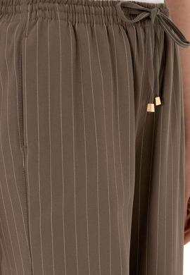Kadın Vizon Çizgili Loose Relax Fit Kanvas Pantolon - 50309105012