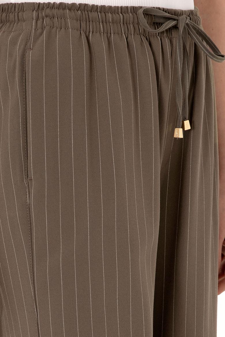 Kadın Vizon Çizgili Loose Relax Fit Kanvas Pantolon - 50309105012