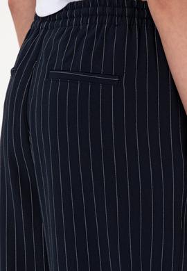 Kadın Lacivert Çizgili Loose Relax Fit Kanvas Pantolon - 50309105005