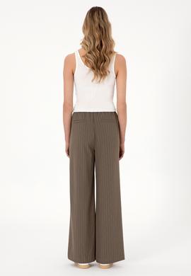 Kadın Vizon Çizgili Loose Relax Fit Kanvas Pantolon - 50309105012