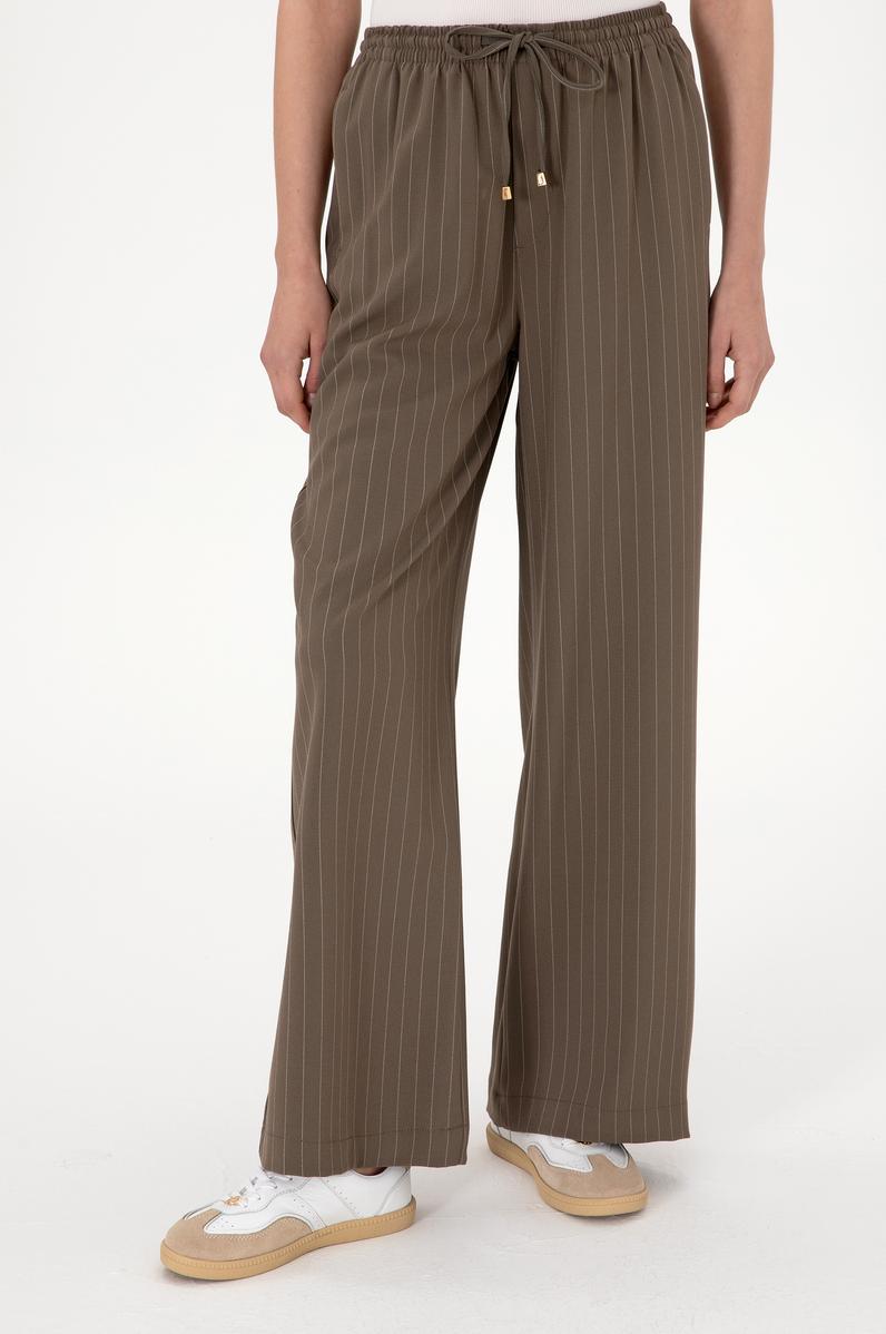 Kadın Vizon Çizgili Loose Relax Fit Kanvas Pantolon