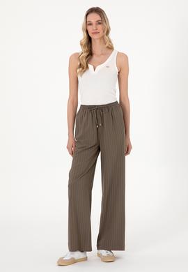 Kadın Vizon Çizgili Loose Relax Fit Kanvas Pantolon - 50309105012