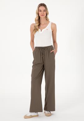 Kadın Vizon Çizgili Loose Relax Fit Kanvas Pantolon - 50309105012
