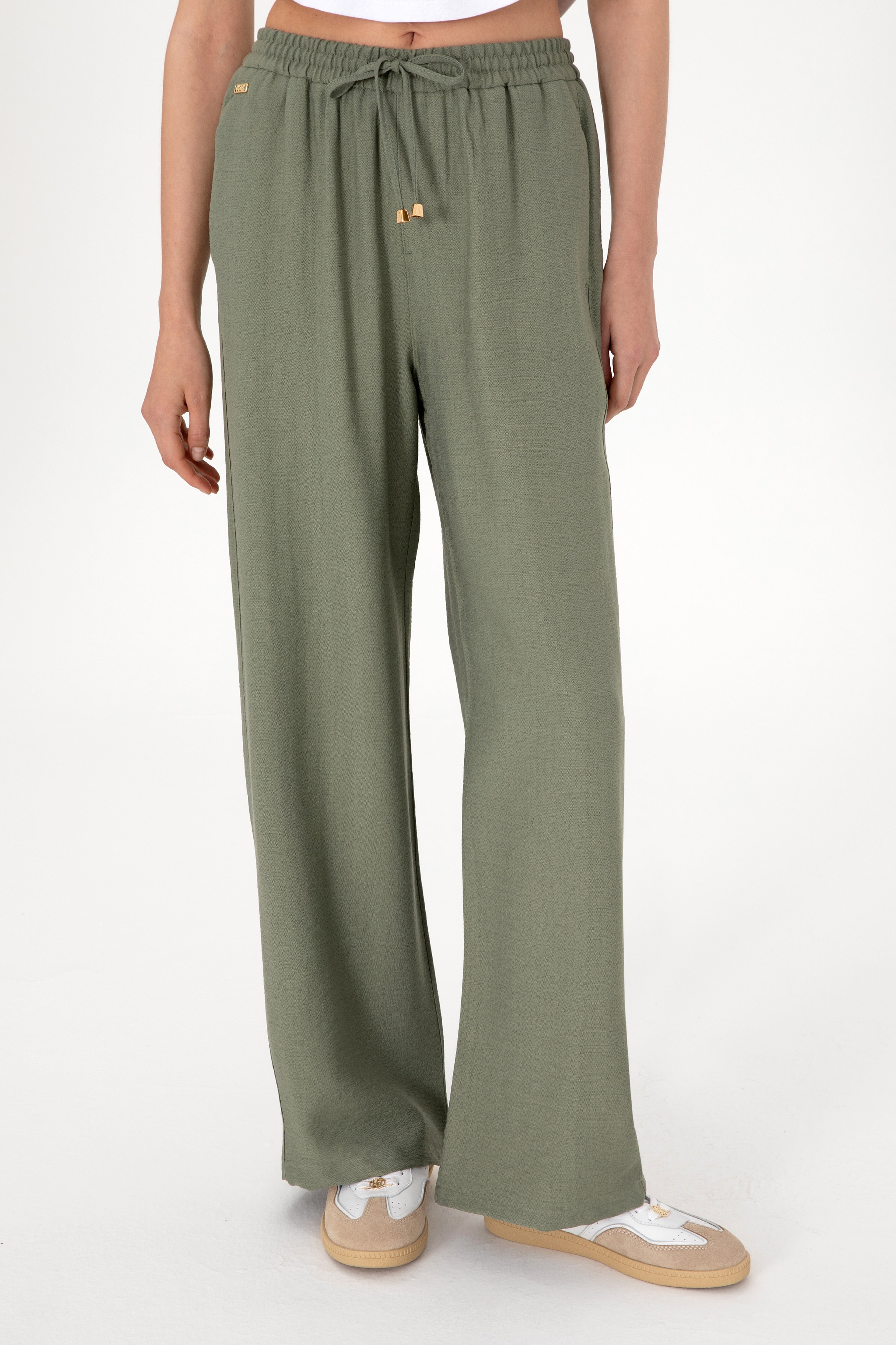 Kadın Koyu Haki Loose Relax Fit Kanvas Pantolon - Image 2