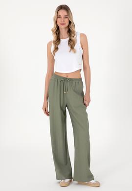 Kadın Koyu Haki Loose Relax Fit Kanvas Pantolon - 50309088030