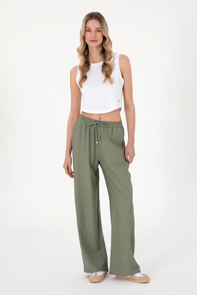 Kadın Koyu Haki Loose Relax Fit Kanvas Pantolon