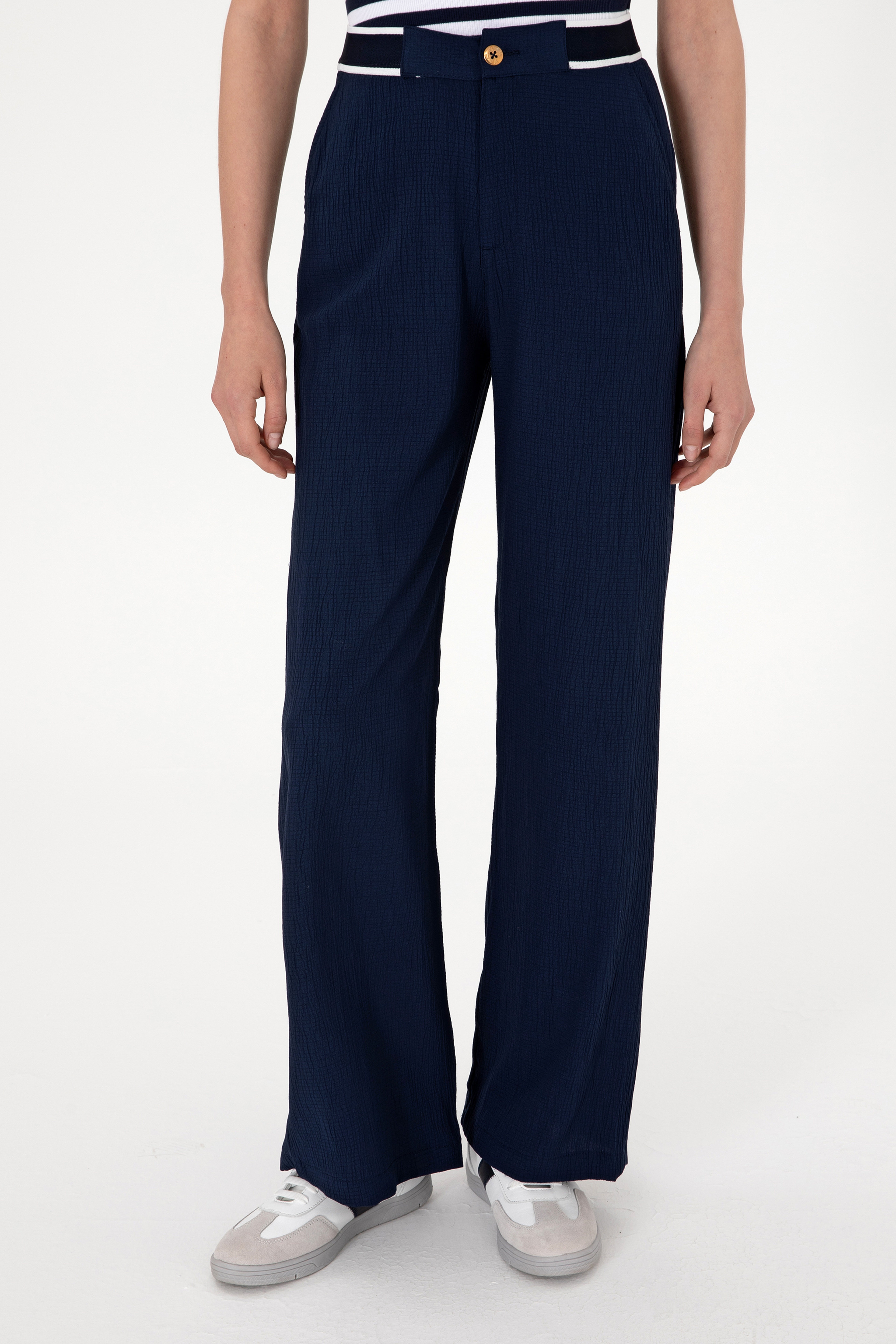Kadın Lacivert Loose Fit Kanvas Pantolon - Image 2