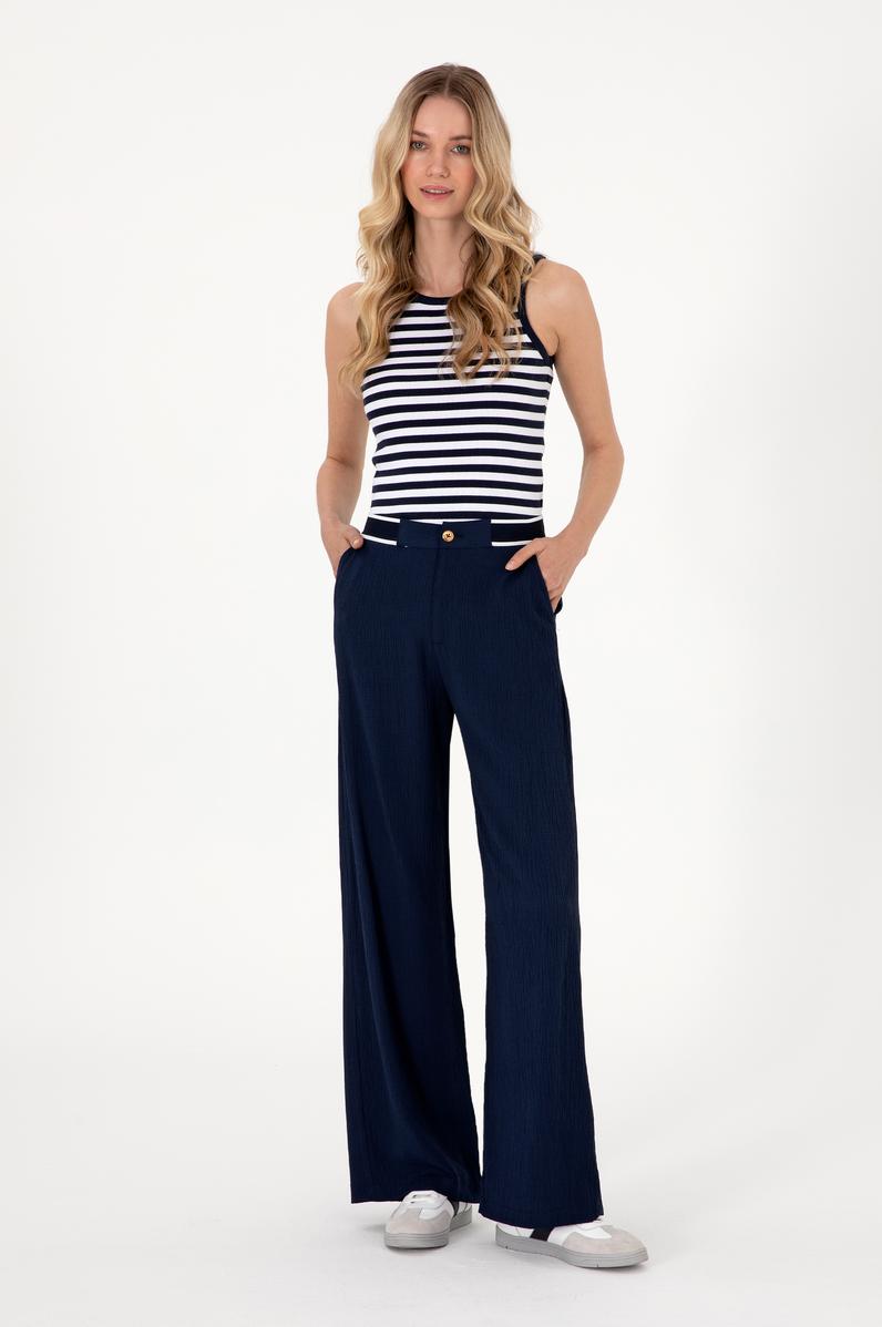 Kadın Lacivert Loose Fit Kanvas Pantolon