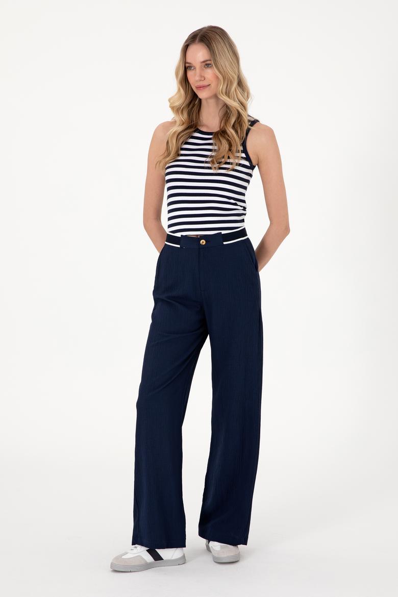 Kadın Lacivert Loose Fit Kanvas Pantolon - 50300665030