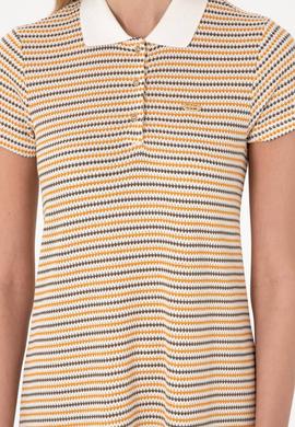 Kadın Turuncu Çizgili Polo Yaka Mini Boy Örme Elbise - 50300639026