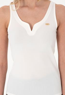 Kadın Ekru Kolsuz V Yaka Tişört - 50300670015