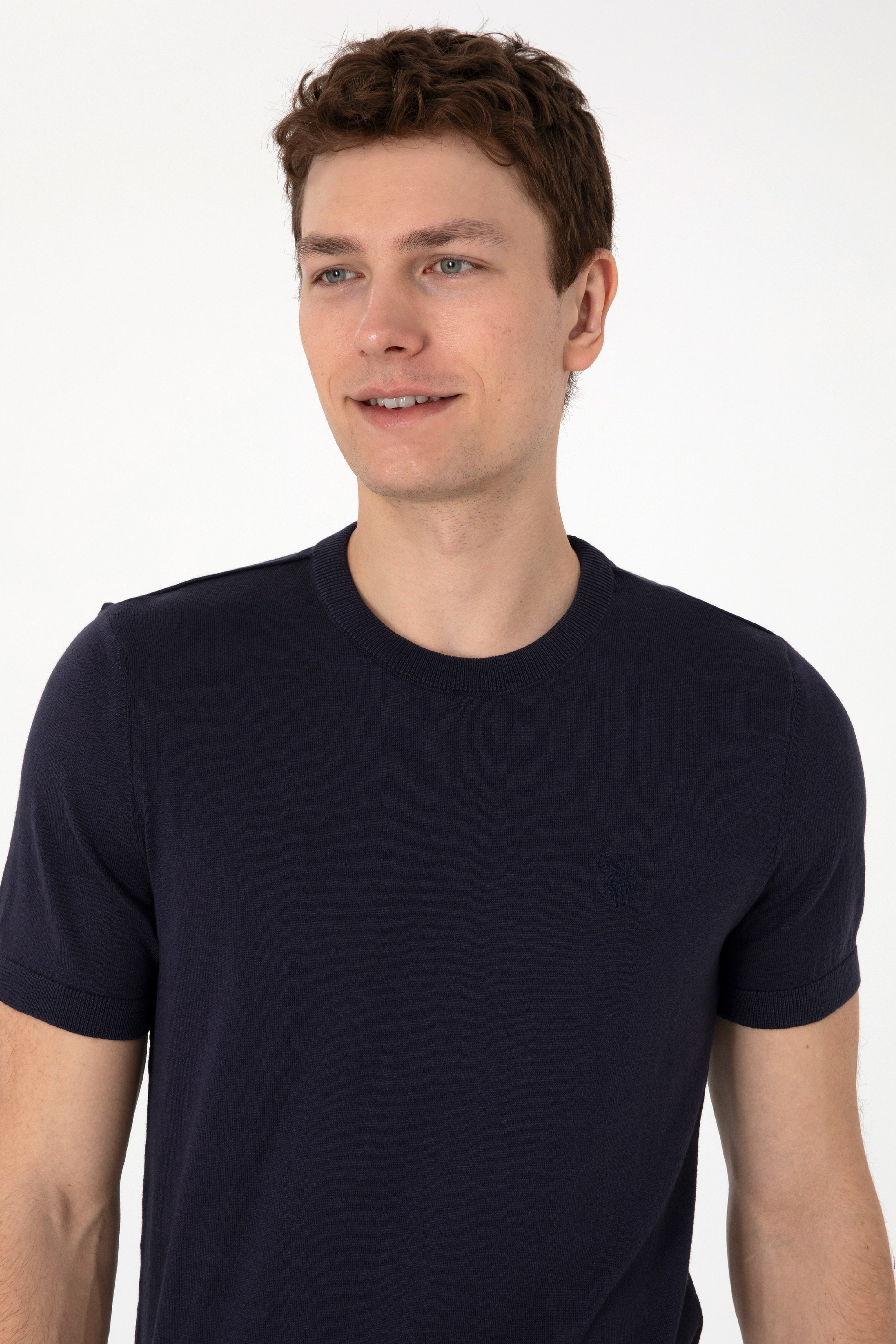 Erkek Slim Fit Bisiklet Yaka Lacivert Kazak - Image 2