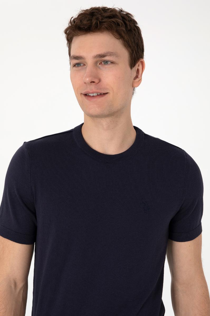 Erkek Slim Fit Bisiklet Yaka Lacivert Kazak