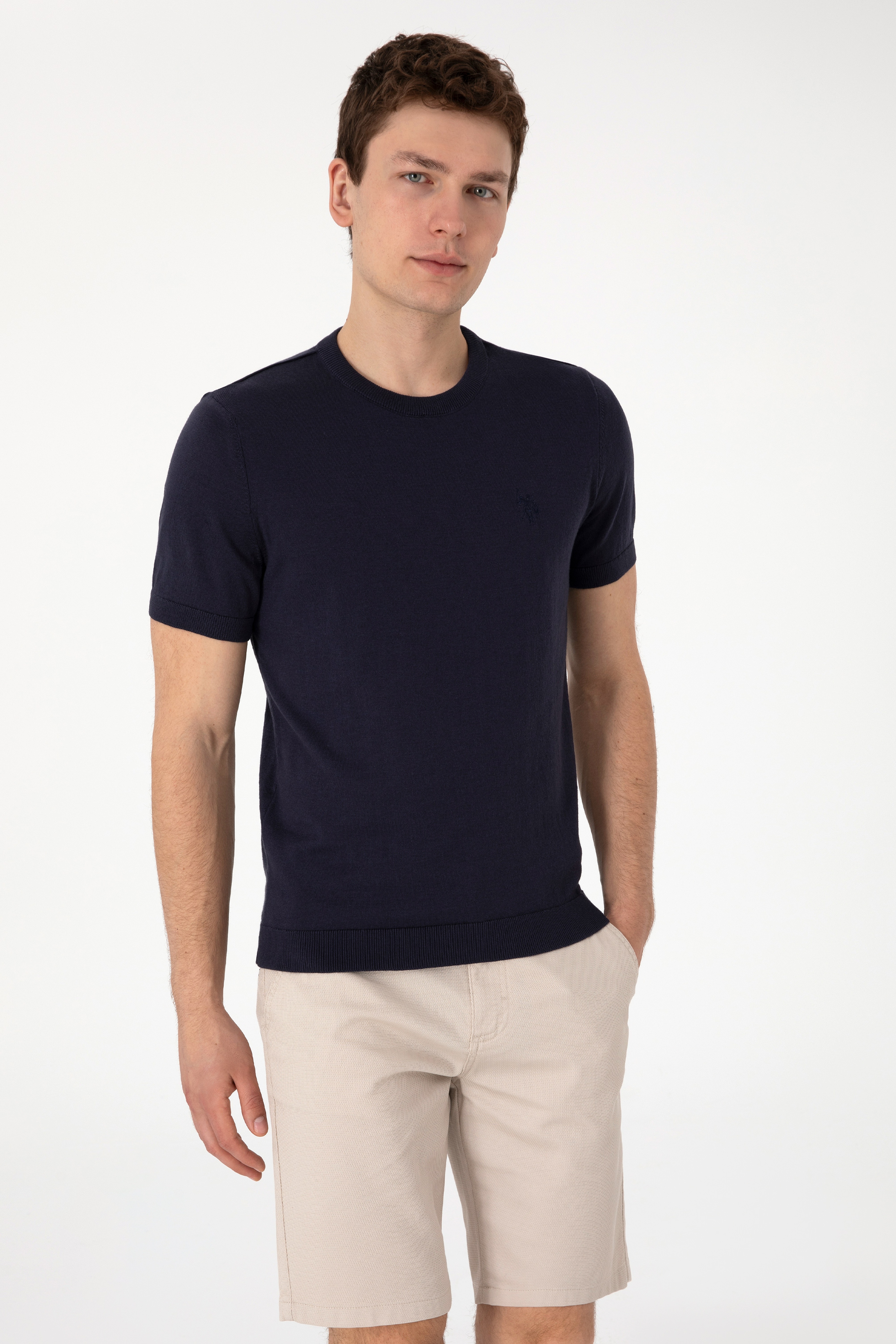 Erkek Slim Fit Bisiklet Yaka Lacivert Kazak